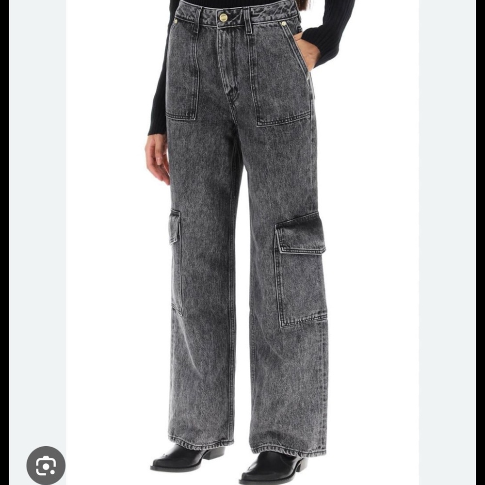 GANNI Black Washed Denim Angi Cargo Jeans 25 Baggy Utility